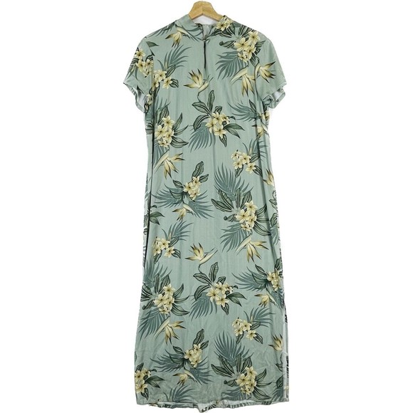 Hilo Hattie Hawaii Hawaiian Maxi Dress Rayon Sage Green Floral Womens Sz Medium - Picture 1 of 8